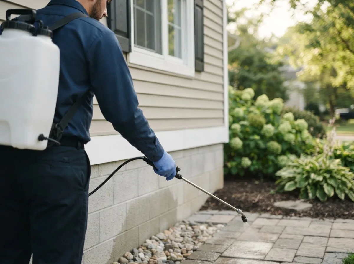 Pest control technician inspecting a home in Reedsville, WV